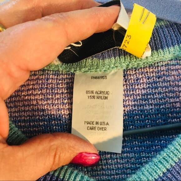 Vintage Castlebrook pastel plaid cardigan sweater, pink, blue, aqua,sz 10 petite - Picture 3 of 9